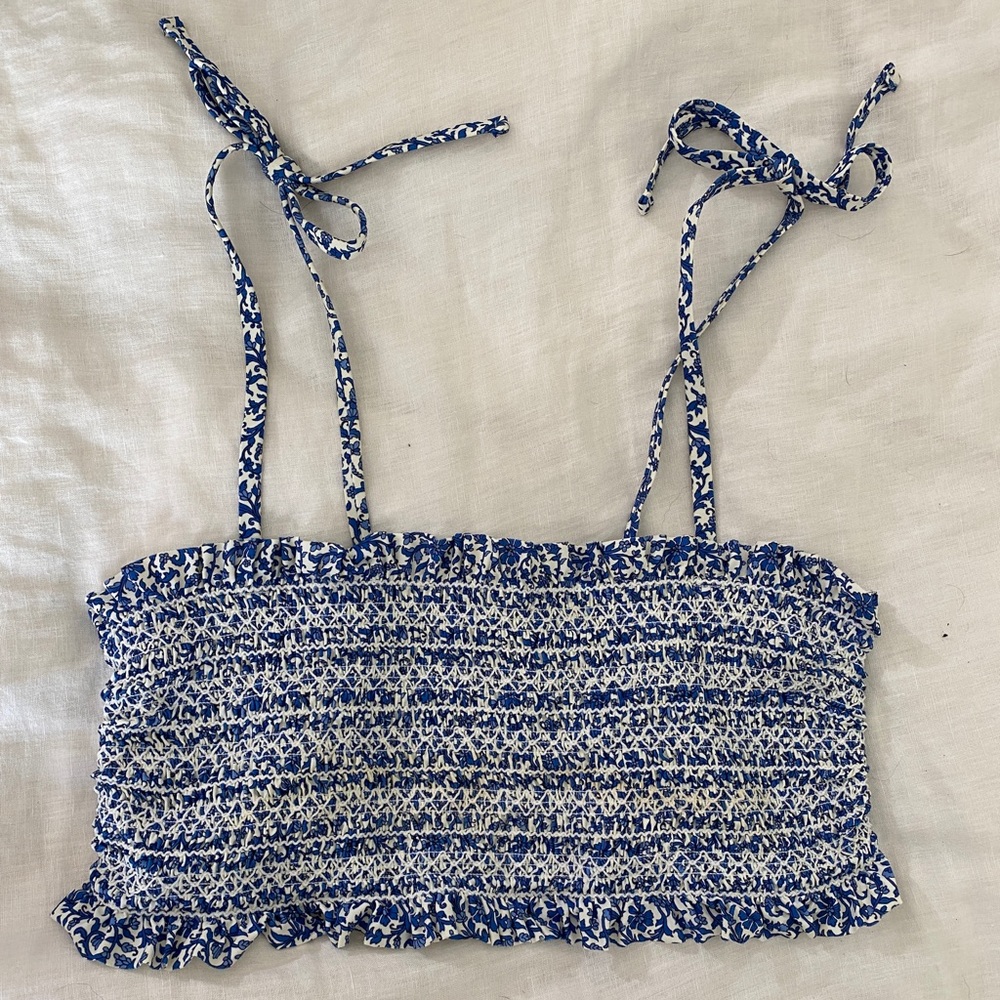 Tory Burch Printed Costa Tie Bandeau Bikini Top.